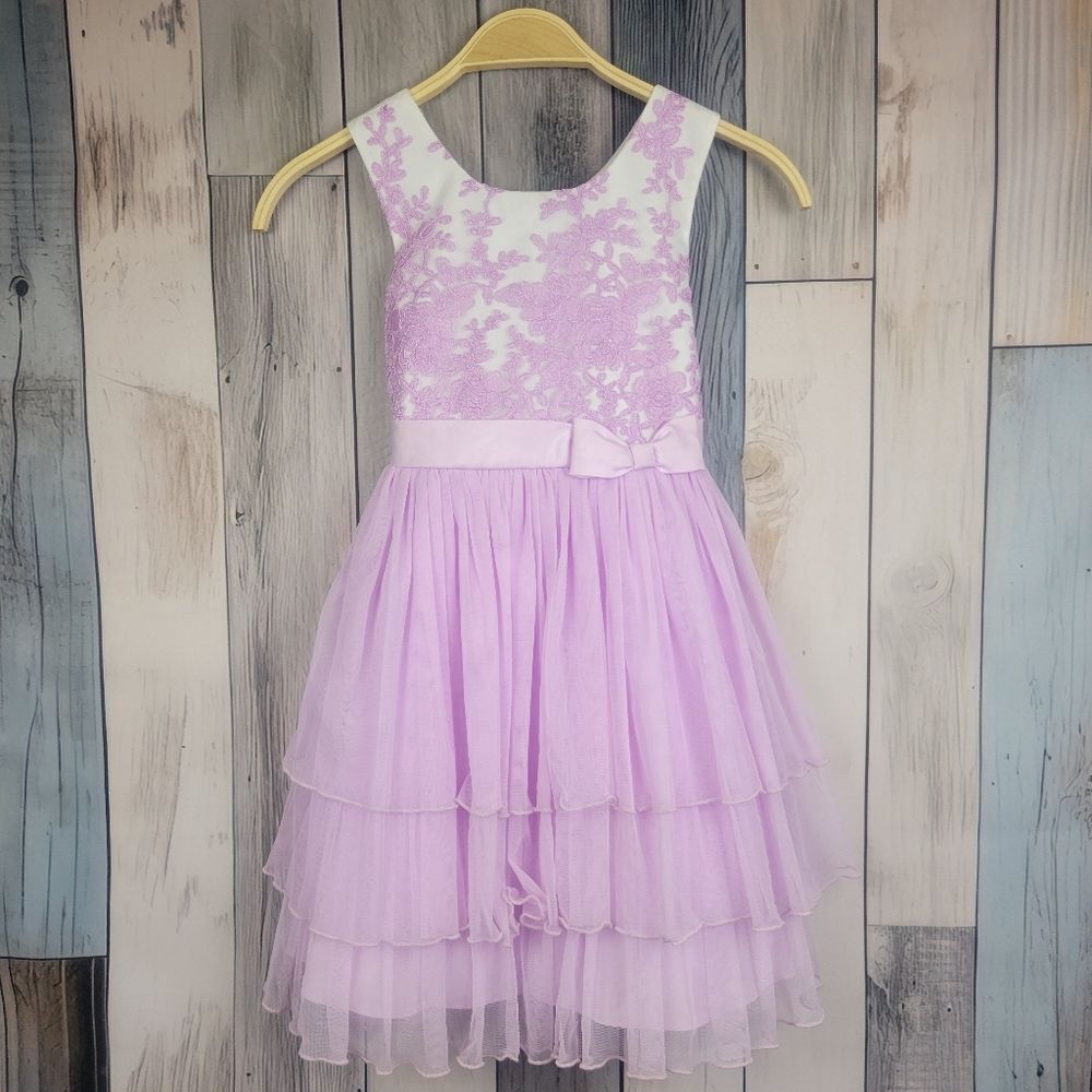 Jona Michelle Girls Tulle Dress Sleeveless White Purple Size 7